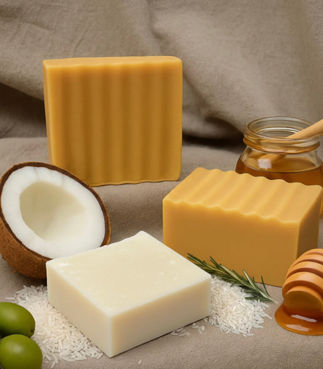 Jabón de Sebo de Res con Arroz, Romero y Eucalipto